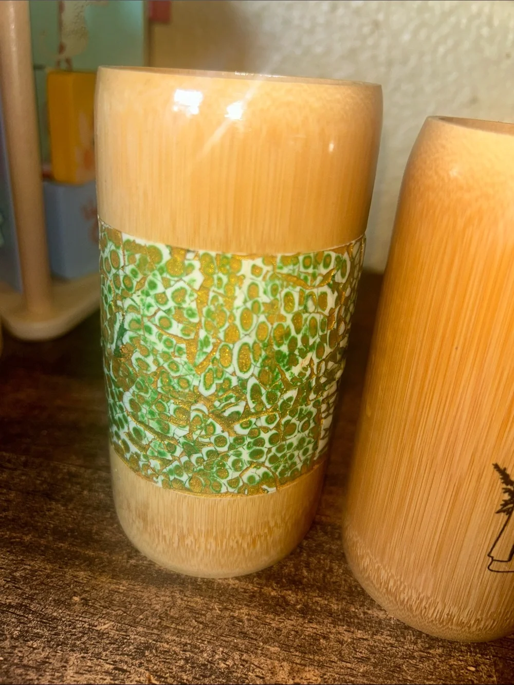 Bamboo Decorative Vase with Green Pattern